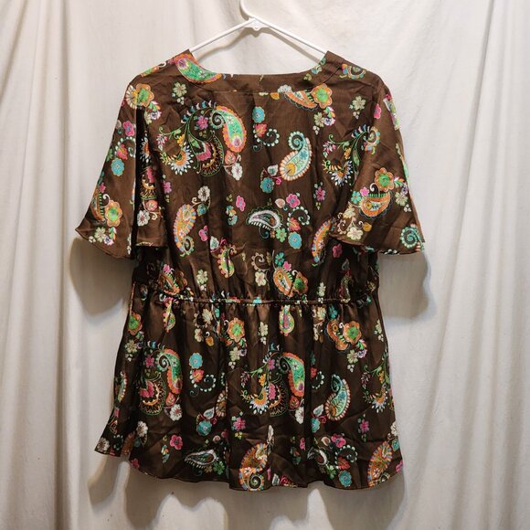Cato Brown Paisley S/S V-Neck Top Bell Sleeve Plus 14/16W New - Picture 5 of 5